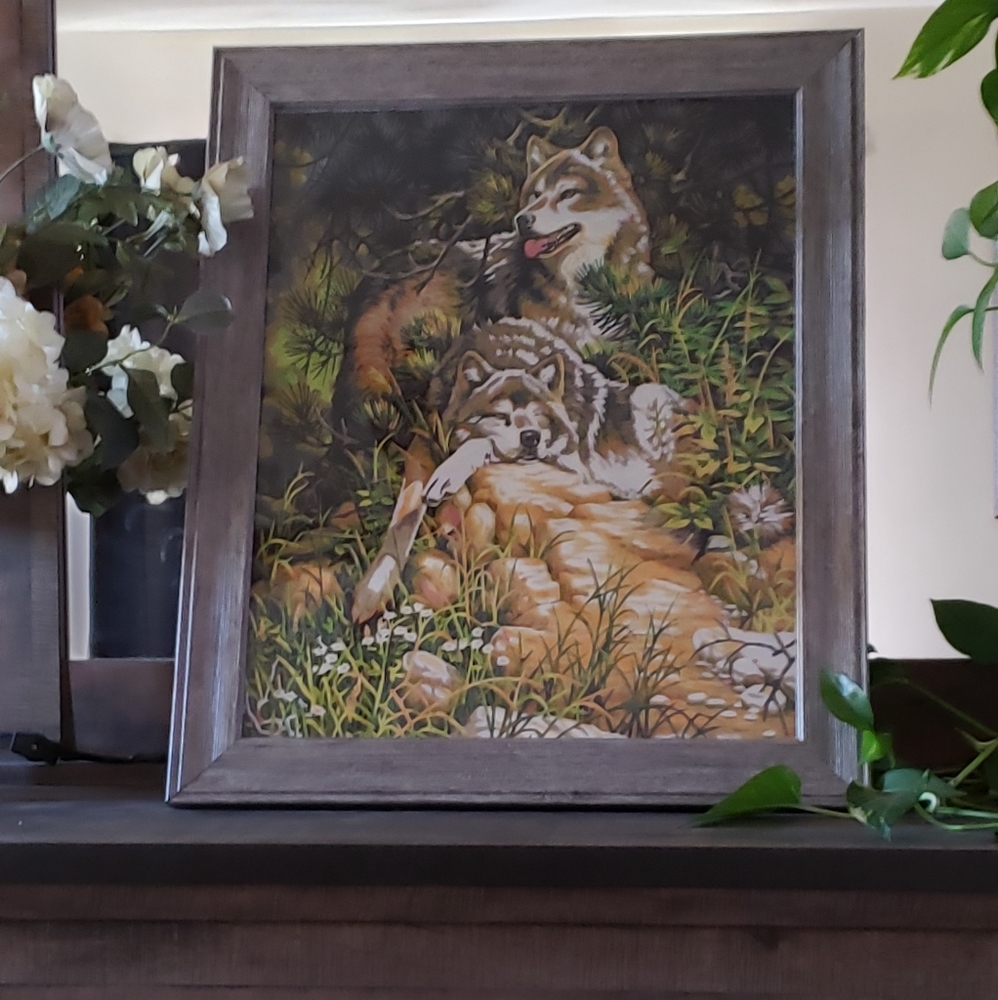 Wolves, Framed painting 16x20